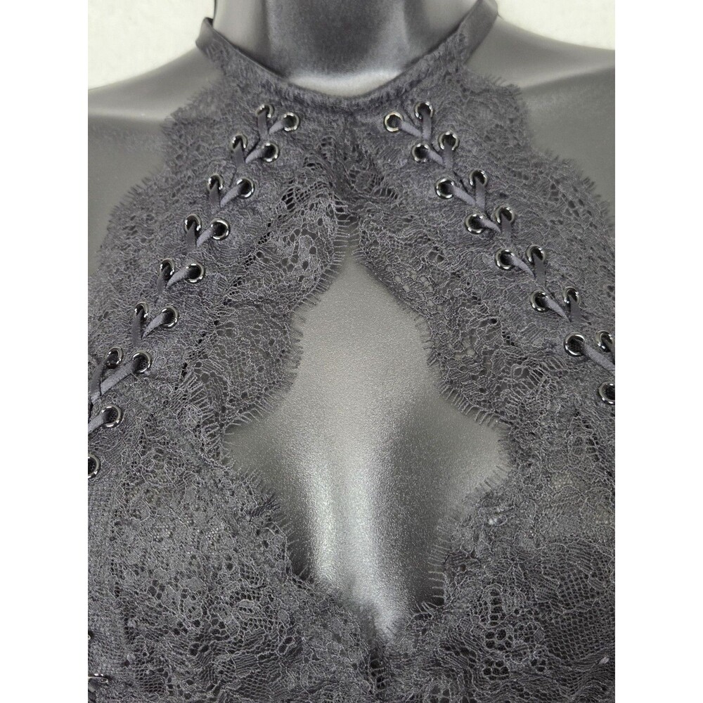 Victorias Secret Very Sexy Halter Keyhole Sheer Black XL Lace Up Goth Grunge Top - Picture 3 of 8